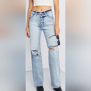NWT Kancan button fly distressed straight leg jeans